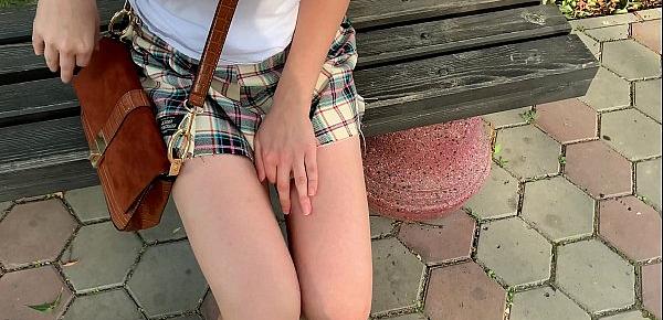  Schoolgirl caught in the park! She walks with the butt plug and fucks herself with a vibrator! - CreamySofy